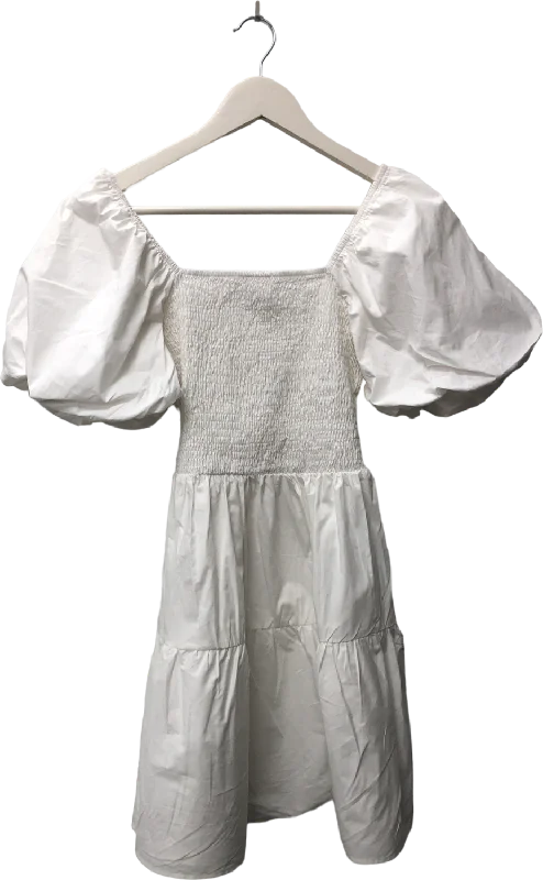 In The Style Poplin Milkmaid Balloon Sleeve Playsuit With Lace Neck Detail In White UK 12