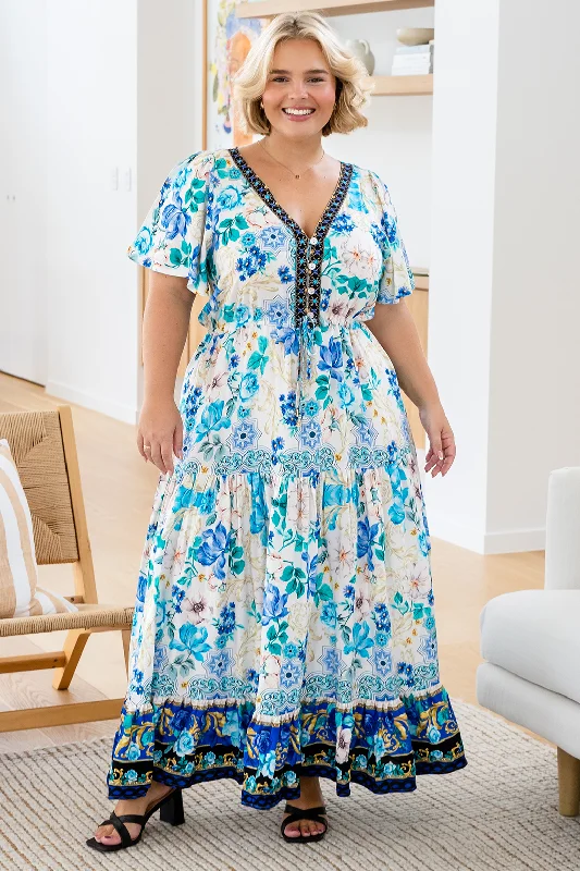 FINAL SALE | Joelle Maxi Dress Blue Bouquet Print