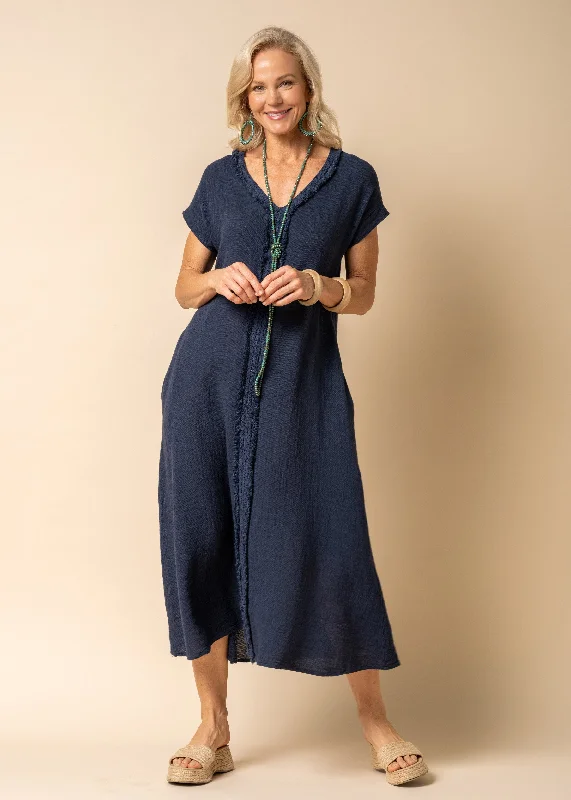 Kaidi Linen Dress in Navy