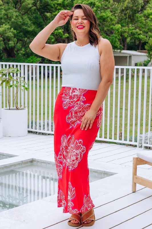 FINAL SALE | Lani Maxi Skirt Magnolia Print Red