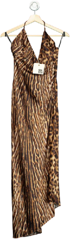 SER.O.YA Brown Leopard Print Halter Dress UK XS