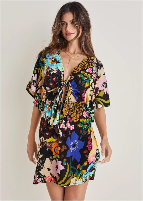 Printed Tie Mini Dress - Viva La Vida