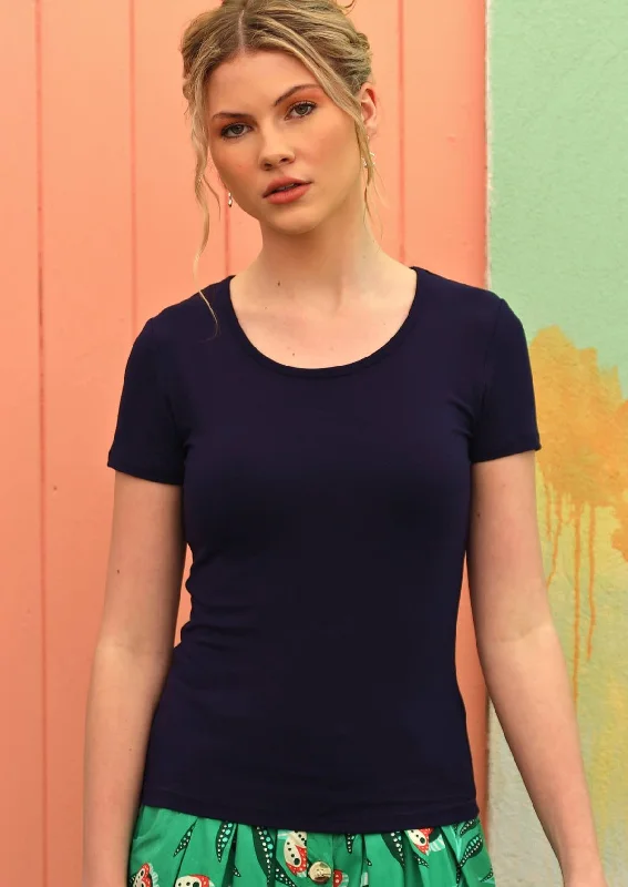 Scoop Neck T-Shirt Navy Blue