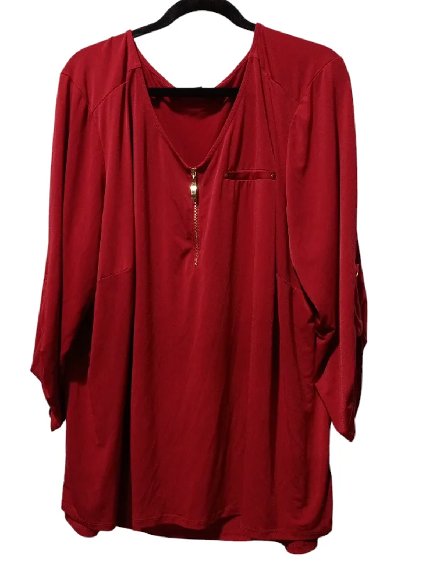 Blouse 3/4 Sleeve By Roz And Ali In Red, Size: 3x