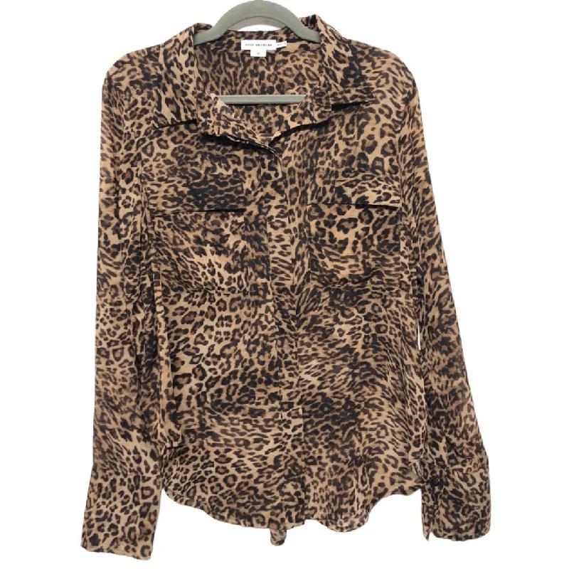 Blouse Long Sleeve By Good American In Animal Print, Size: M