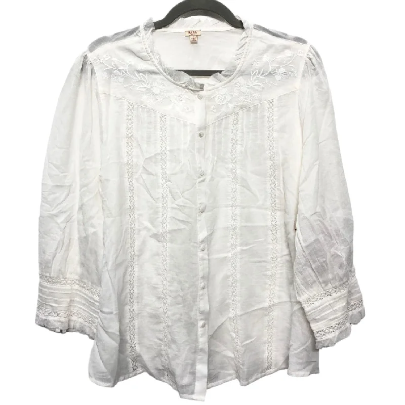 Blouse Long Sleeve By Reba In Ivory, Size: L