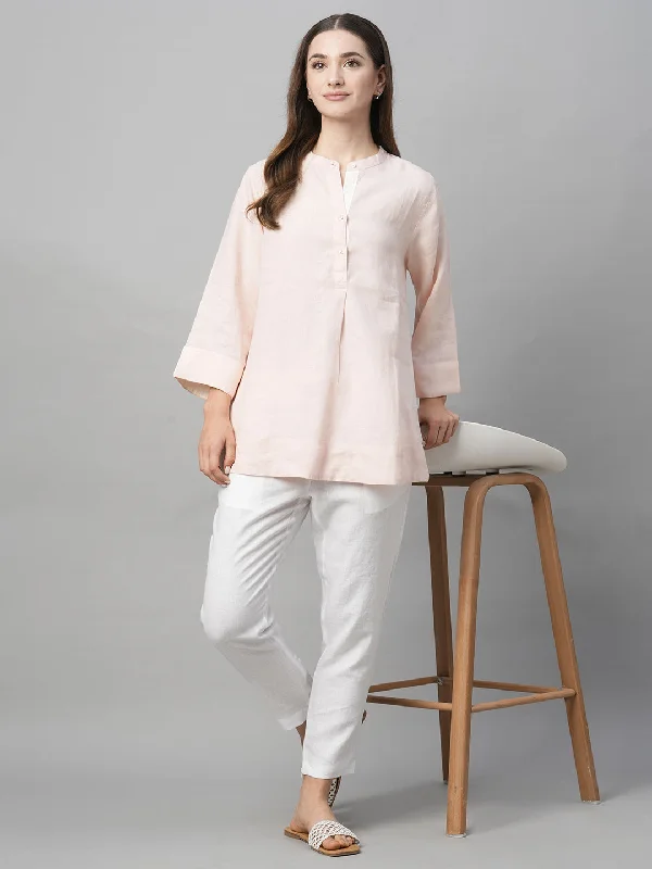 Women's Pink Linen Regular Fit Blouse