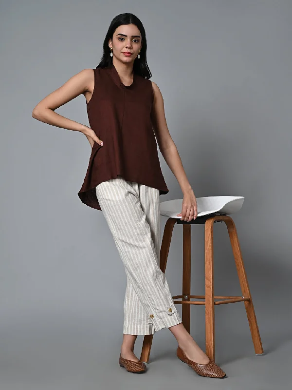 Women's Brown Linen Regular Fit Blouse