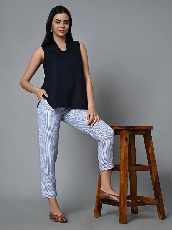 Women's Navy Linen Regular Fit Blouse