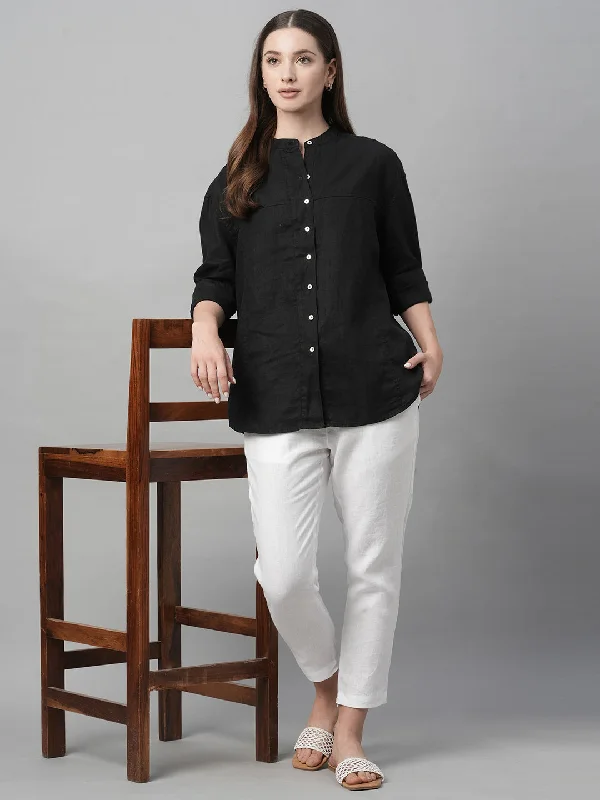 Women's Black Linen Loose Fit Blouse