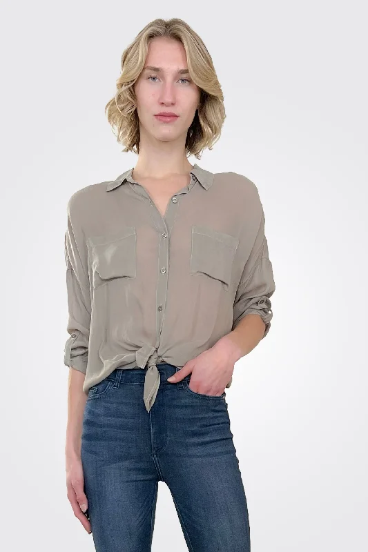 Cargo Pocket Tie Front Top - Sand