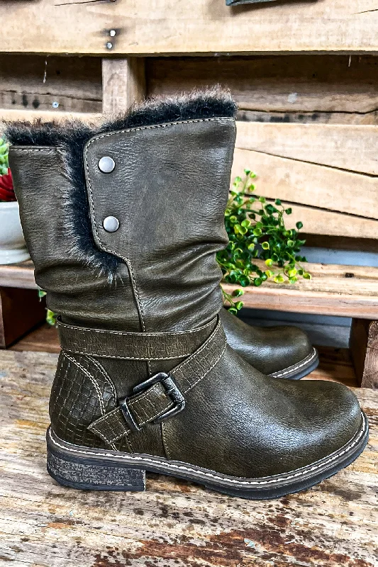 Chasing You Fur Boots - Olive