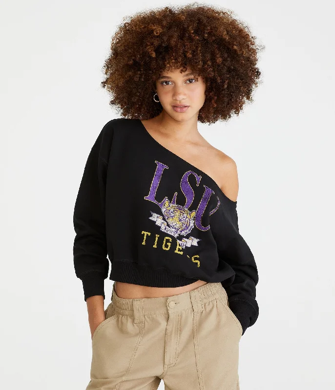 Aeropostale Louisiana State Tigers Cropped Off-The-Shoulder Sweatshirt