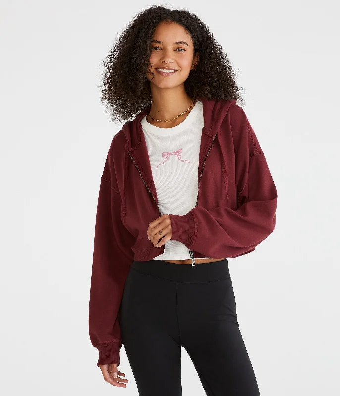 Aeropostale Oversized Cropped Full-Zip Hoodie