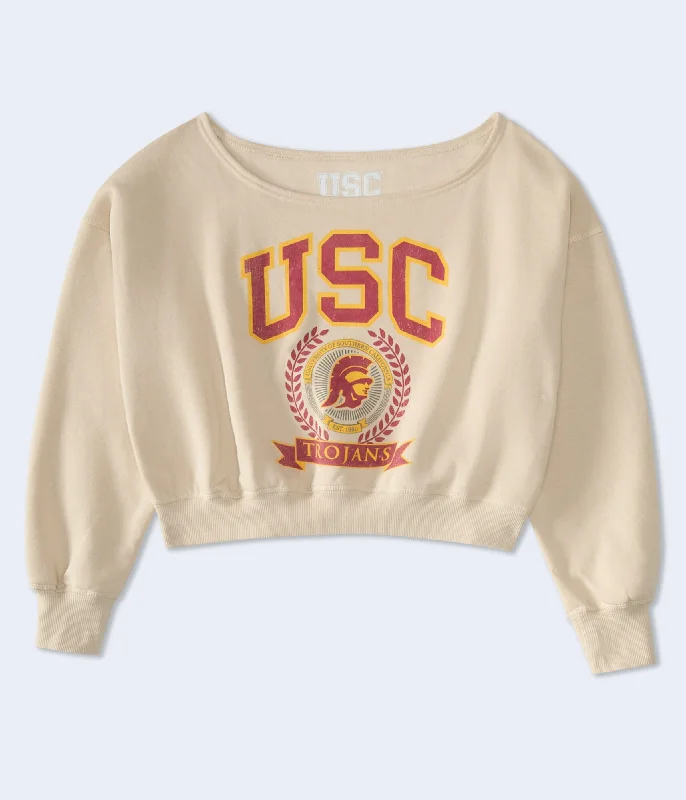 Aeropostale Usc Cropped Off-The-Shoulder Sweatshirt