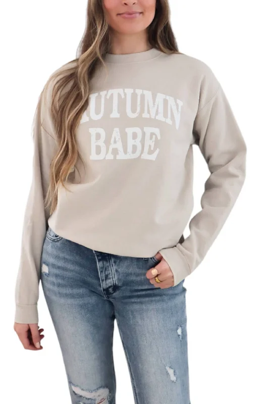 Autumn Babe Crewneck Top In Tan