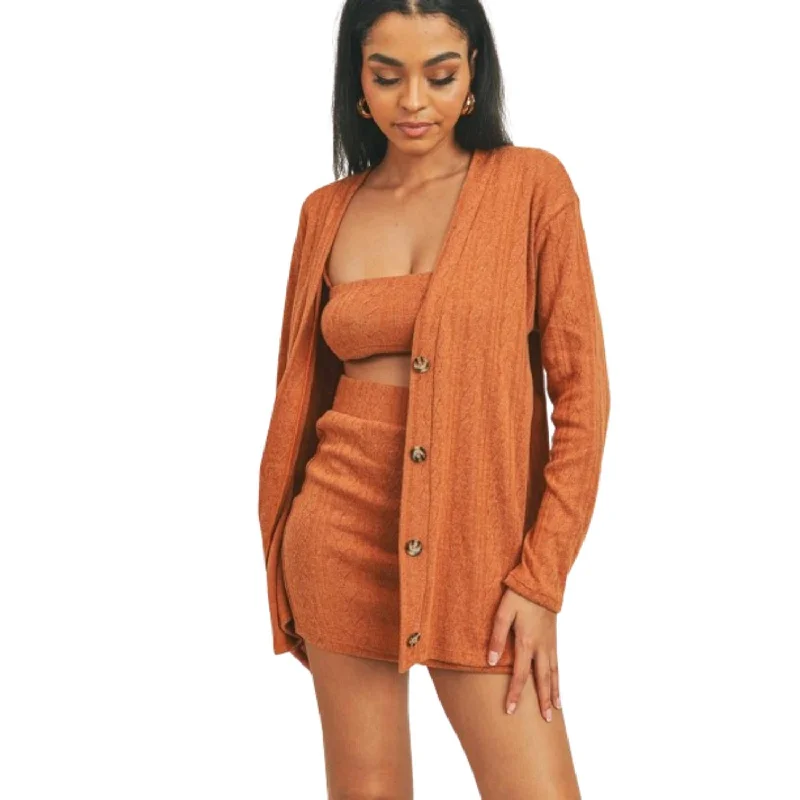 Cardigan Solid Color 3 Piece Set