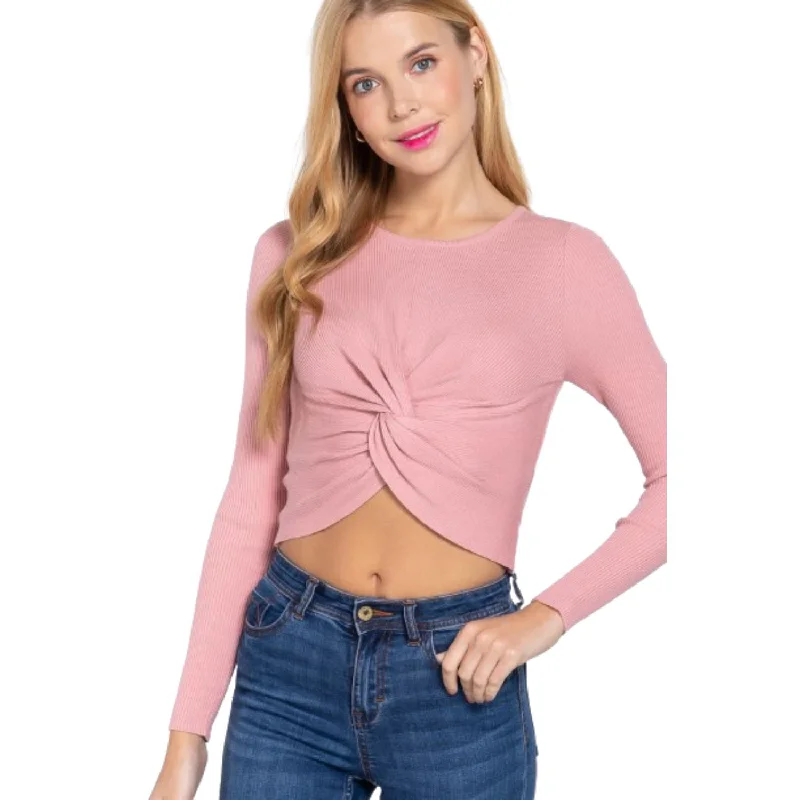 Crew Neck Knotted Crop Sweater