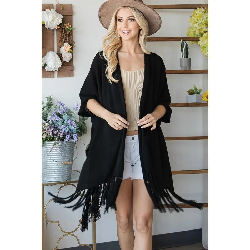 Draped Poncho Cardigan With String Detail