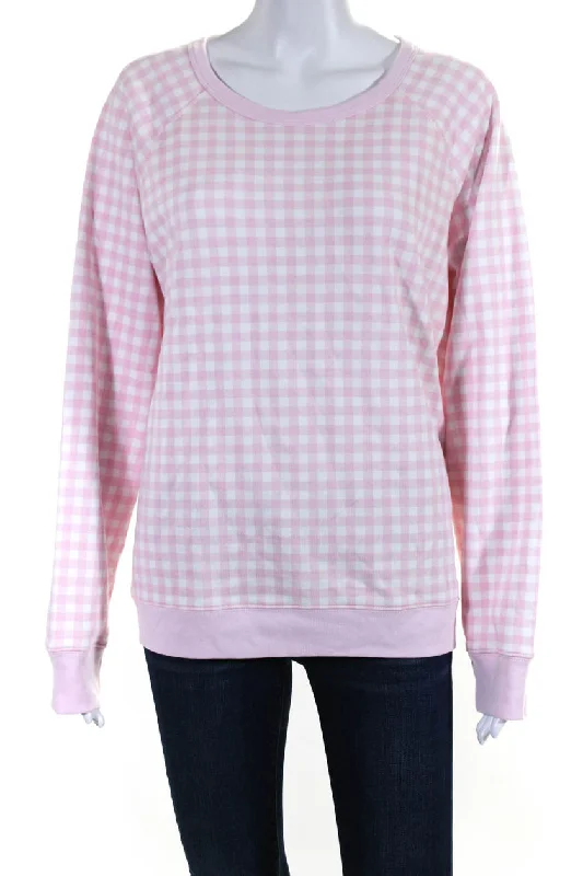 Draper James Womens Pink Cotton Gingham Crew Neck Pullover Sweatshirt