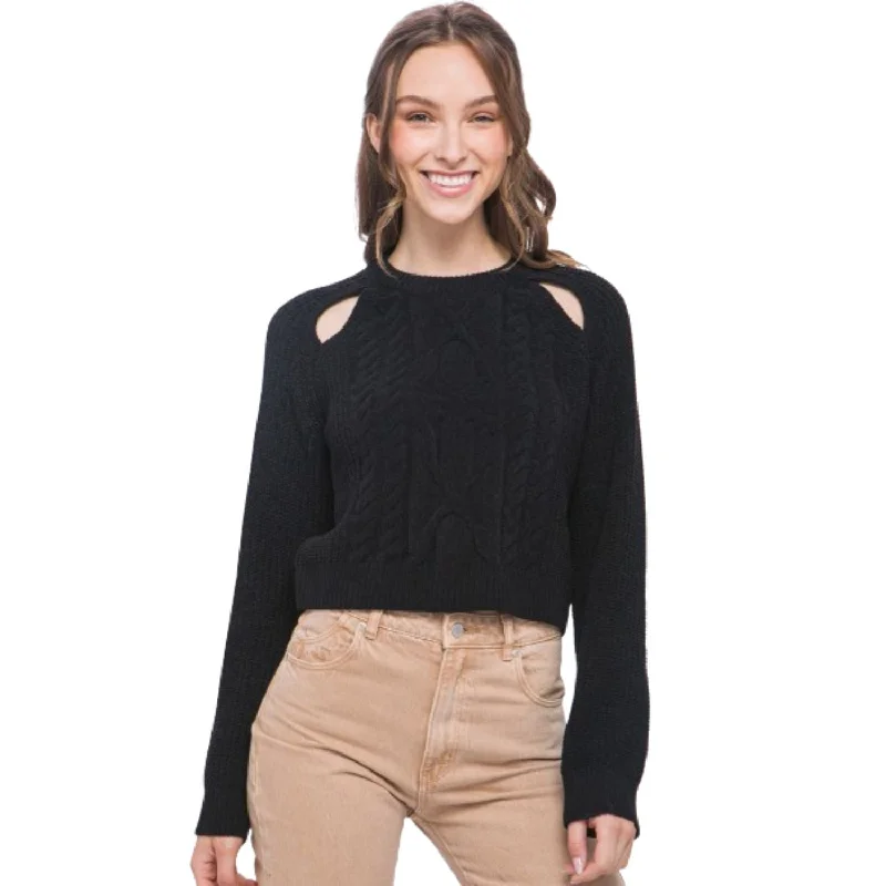 Knit Pullover Sweater With Cold Shoulder Detail