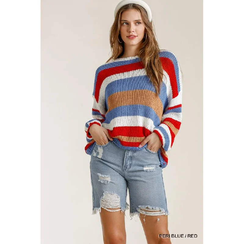 Multicolored Stripe Round Neck Long Sleeve Knit Sweater