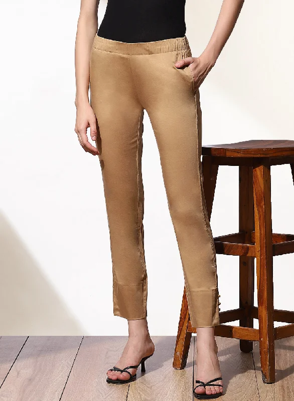 Mia Beige Relaxed Fit Pants for Women