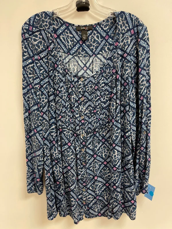 Top Long Sleeve By Style And Company In Blue, Size: 2x