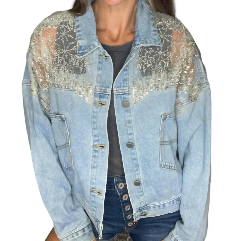 Mesh Denim Jacket In Blue