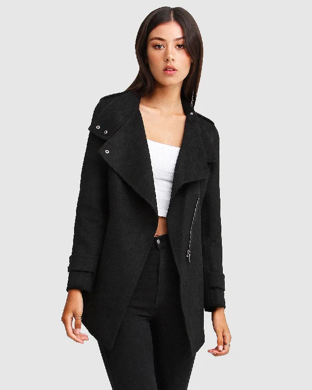 Bad Girl Wool Blend Moto Coat - Black