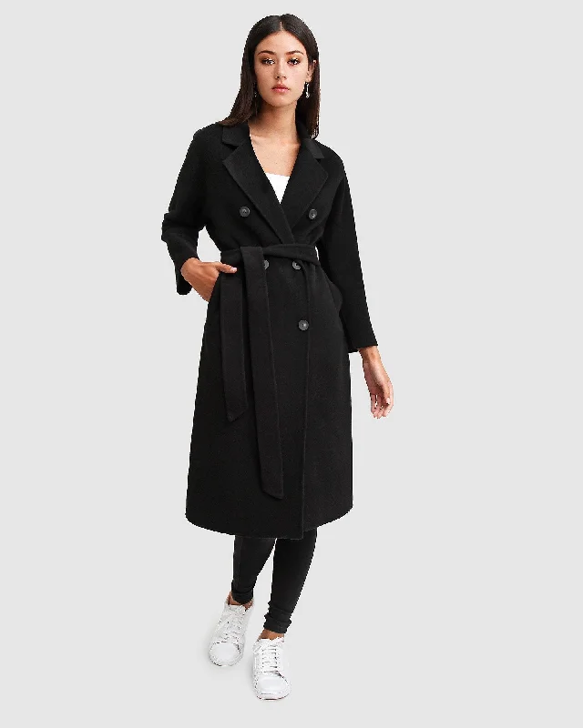 Black Boss Girl Double-Breasted Wool Coat