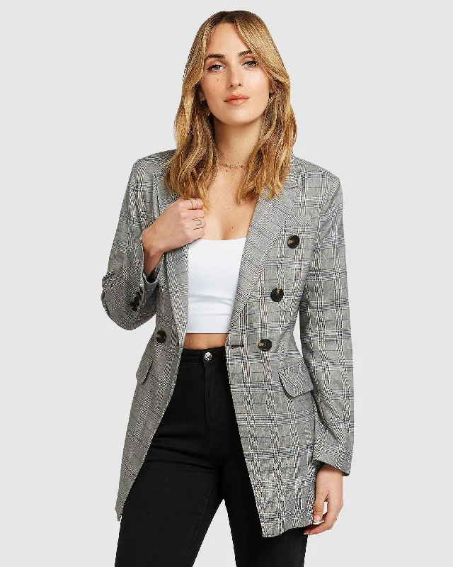 Too Cool For Work Plaid Blazer - Charcoal