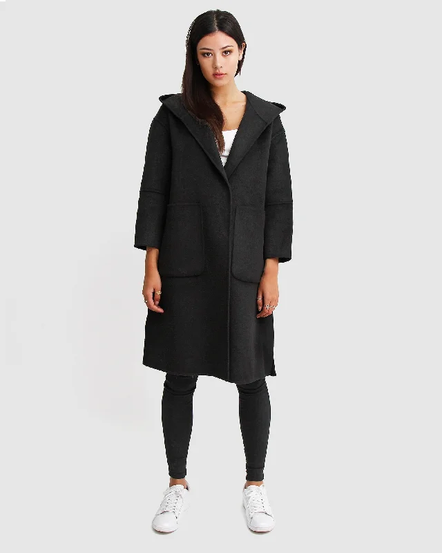 Walk This Way Wool Blend Oversized Coat - Black