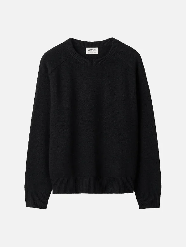 Boyfriend O-Neck Cashmere Sweater in Black