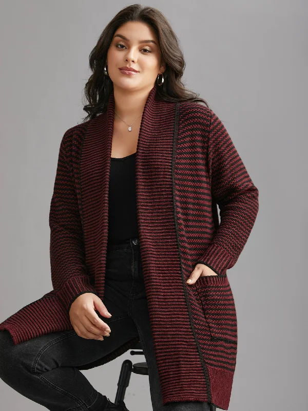 Collared Pockets Open-Front Long Cardigan