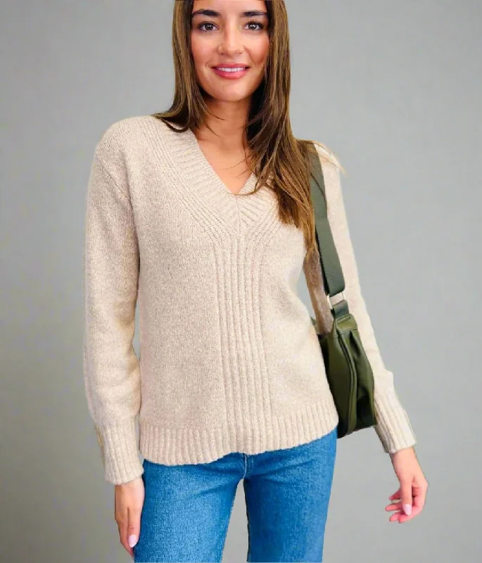 Oatmeal Lurex V Neck Jumper