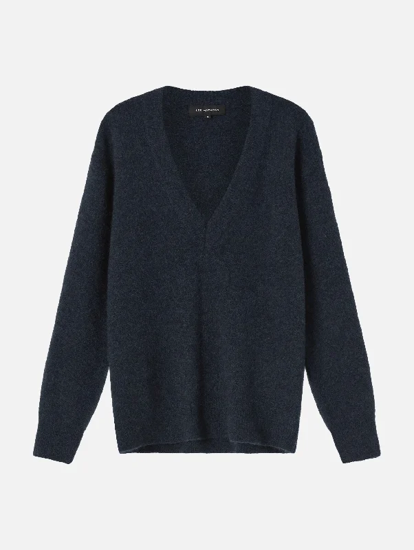 Sawyer Longline V Neck Sweater in Indigo